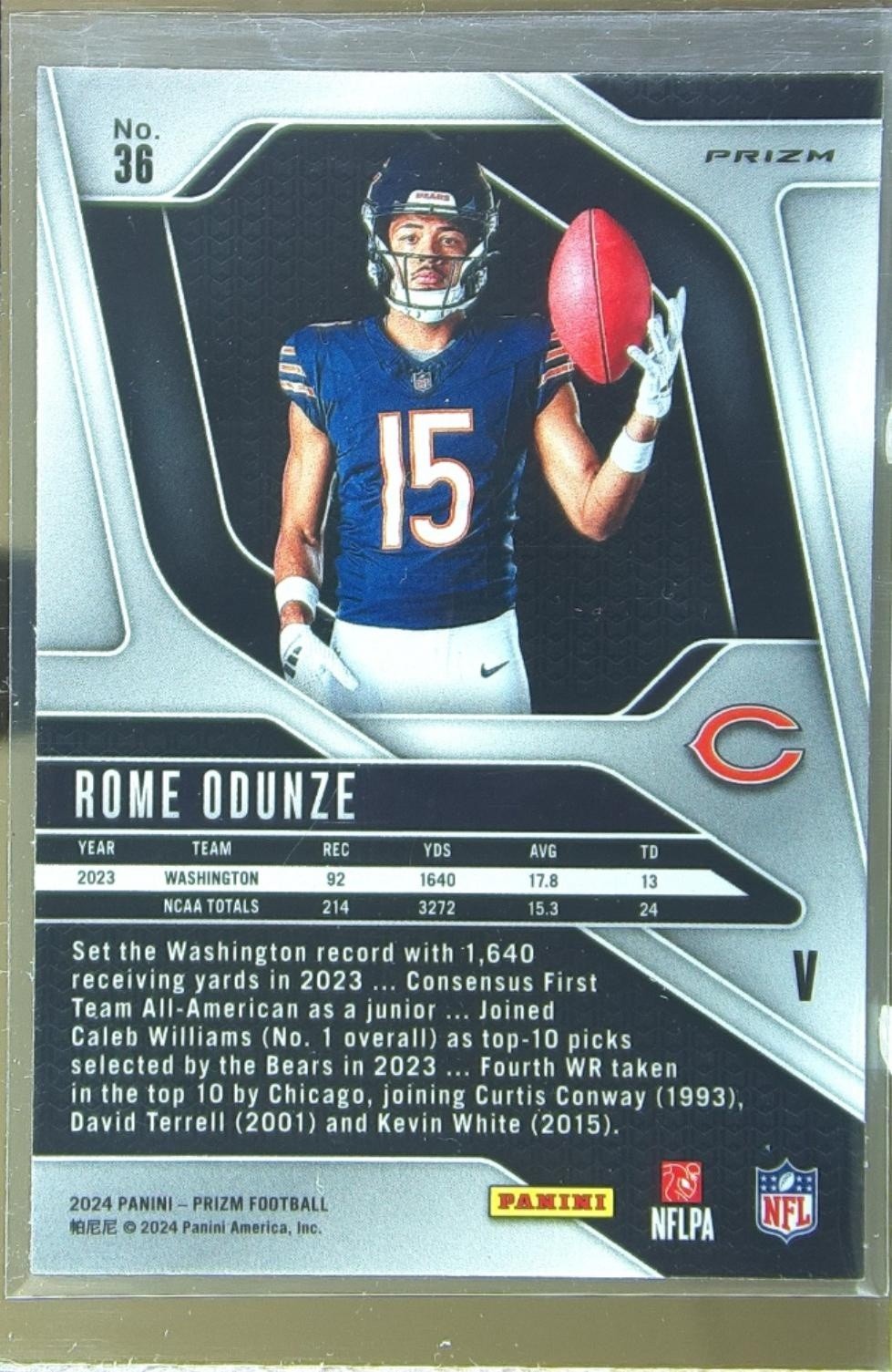 2024 Prizm Rome Odunze RC #36 Bears Rookie Variations Silver Prizm - Image 3