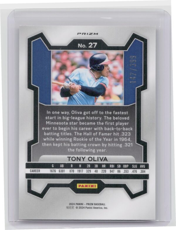 2024 Prizm Tony Oliva Red Pulsar Prizms /399 #27 Twins - Image 3
