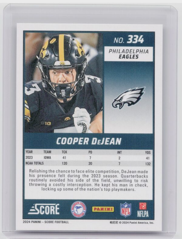 2024 Score Cooper DeJean RC #334 Eagles - Image 3
