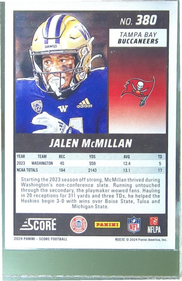2024 Score Jalen McMillan RC #380 Buccaneers - Image 3
