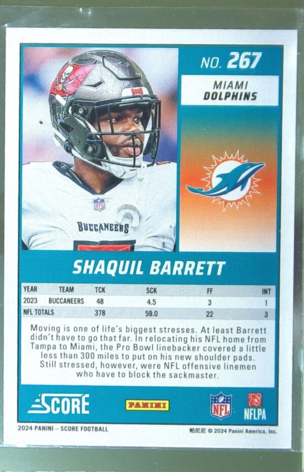 2024 Score Shaquil Barrett Stars /399 267 Dolphins - Image 3