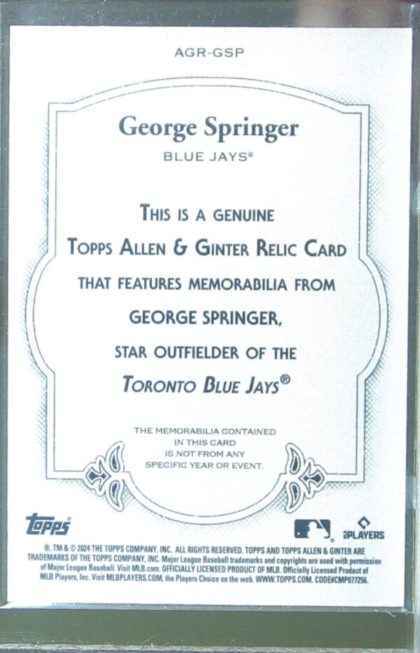 2024 Topps Allen & Ginter George Springer VAR JSY #AGR-GSP Jays Full Size Relics - Image 3