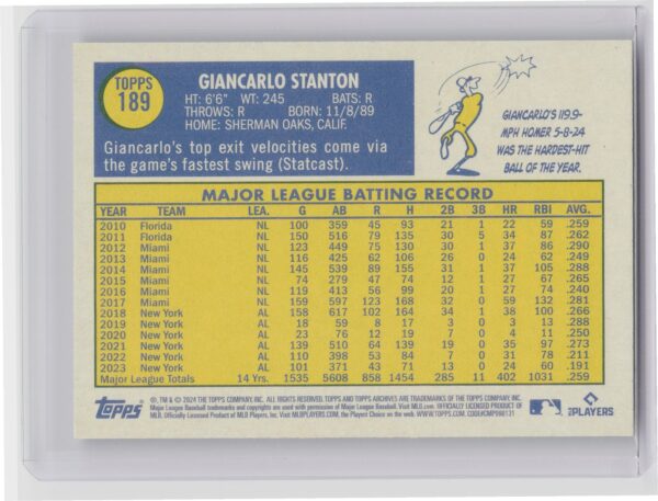 2024 Topps Archives Giancarlo Stanton #189 Yankees - Image 3