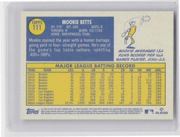 2024 Topps Archives Mookie Betts #111 Dodgers - Image 3