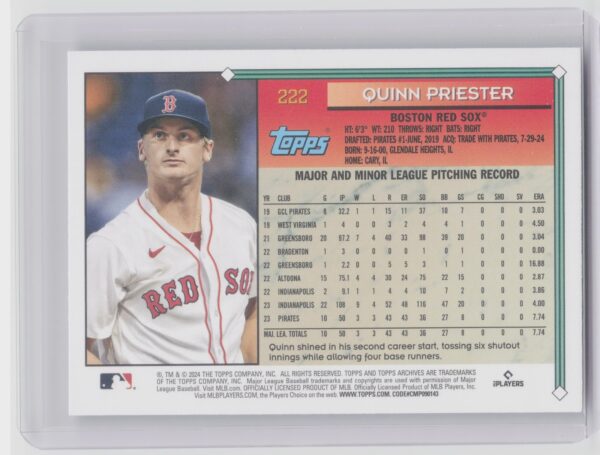 2024 Topps Archives Quinn Priester RC #222 Sox - Image 3