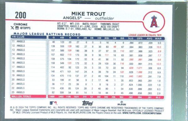 2024 Topps Chrome Mike Trout Raywave Refractors #200 Angels - Image 3
