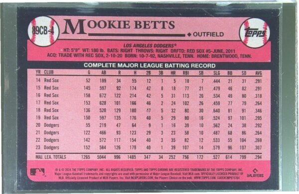 2024 Topps Chrome Mookie Betts #89CB-4 Dodgers 1989 35th Anniversary refractor - Image 3