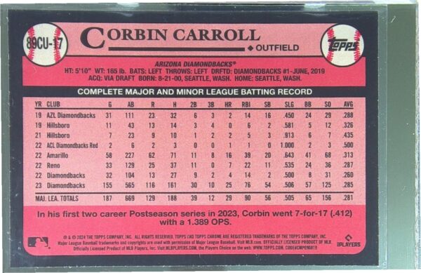 2024 Topps Chrome Update Corbin Carroll #89CU-17 1989 Topps 35th Anniversary - Image 3