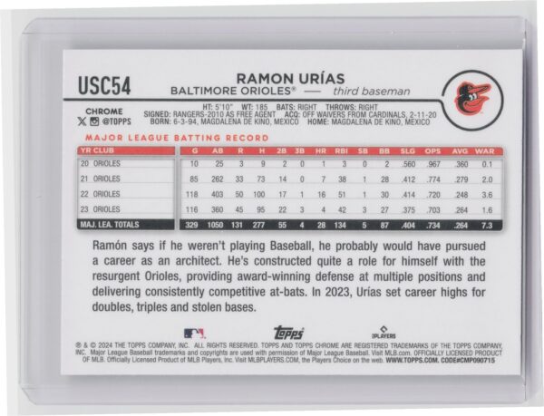 2024 Topps Chrome Update Ramon Urias X Fractors #USC54 Orioles - Image 3