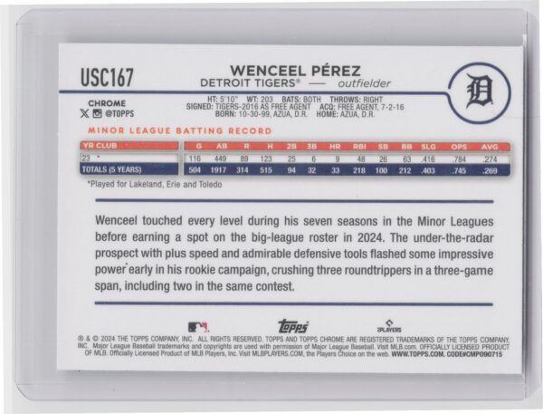 2024 Topps Chrome Update Wenceel Perez X Fractors RC #USC167 Tigers - Image 3