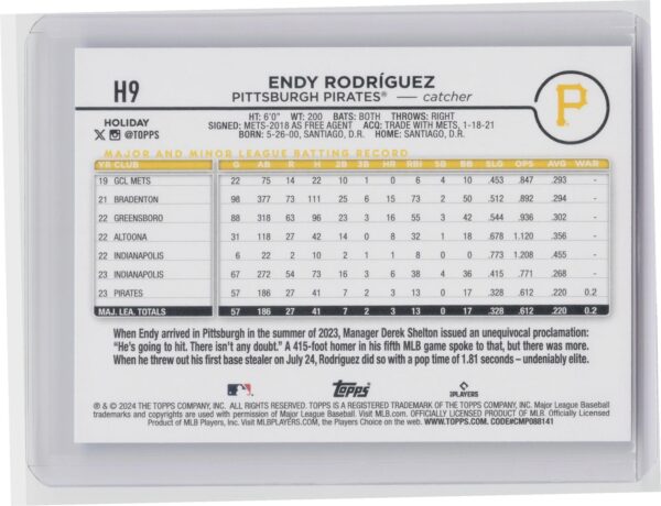 2024 Topps Holiday Endy Rodriguez Rookie #3 Pirates - Image 3