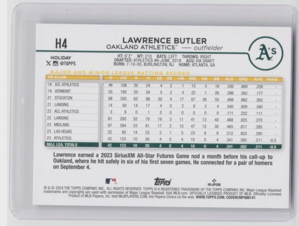 2024 Topps Holiday Lawrence Butler Holiday Tree #H4 Athletics - Image 3