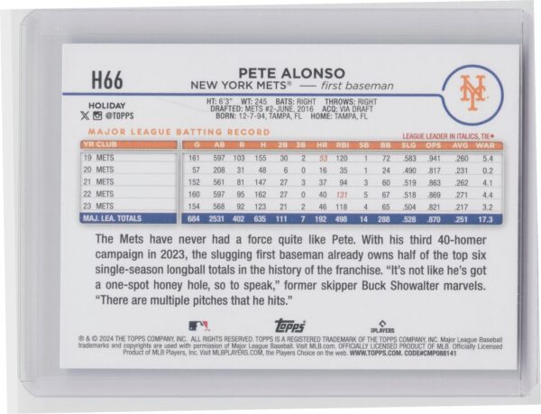 2024 Topps Holiday Pete Alonso #H66 Mets - Image 3