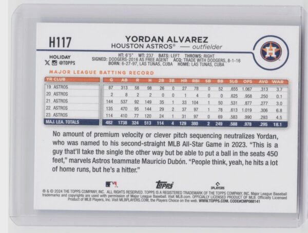 2024 Topps Holiday Yordan Alvarez #H117 Astros - Image 3