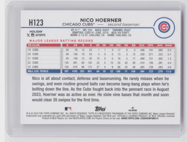2024 Topps Holloway Nico Hoerner #H123 Cubs - Image 3