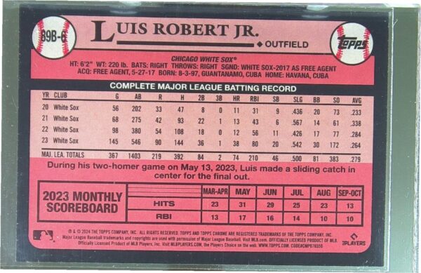 2024 Topps Luis Robert Jr. #89B-6 Sox 1989 Topps Baseball 35th Anniversary Foil - Image 3