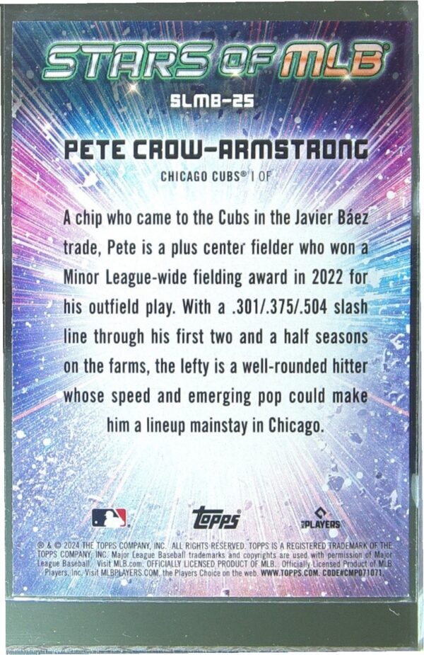 2024 Topps Pete Crow-Armstrong #SLMB-25 Cubs Stars of MLB - Image 3