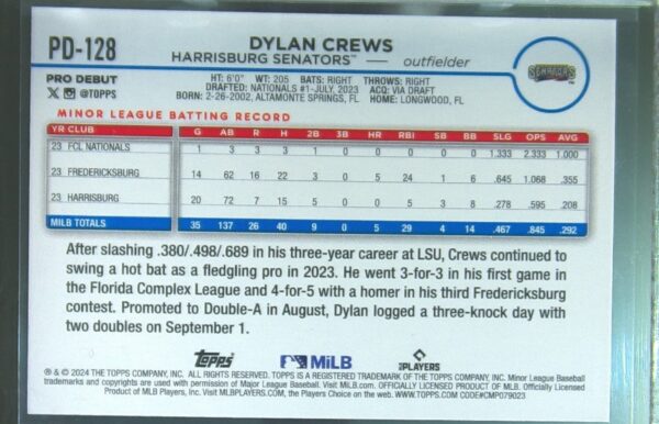 2024 Topps Pro Debut Dylan Crews #PD-128 Senators - Image 3
