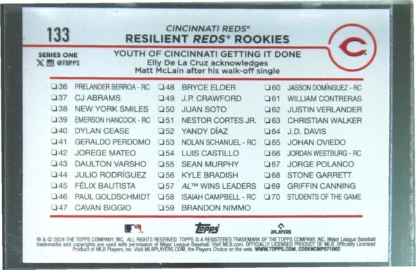 2024 Topps Resilient Reds Rookies: Youth of Cincinnati Getting It Done #133 Reds - Image 3