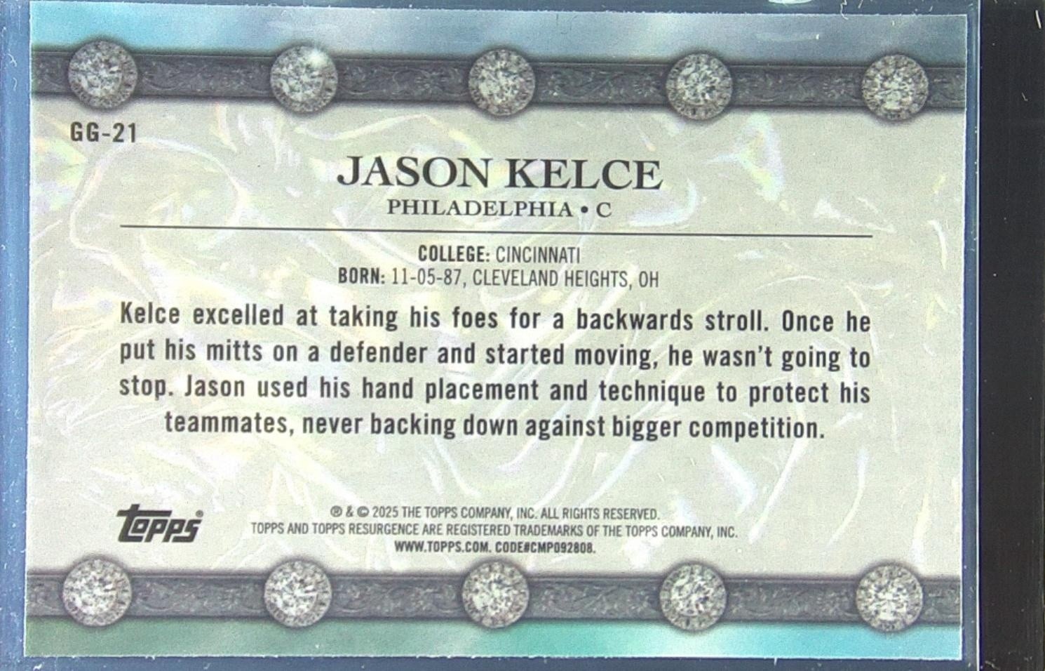 2024 Topps Resurgence Jason Kelce #GG-21 Eagles Glimmer and Gleam - Image 3