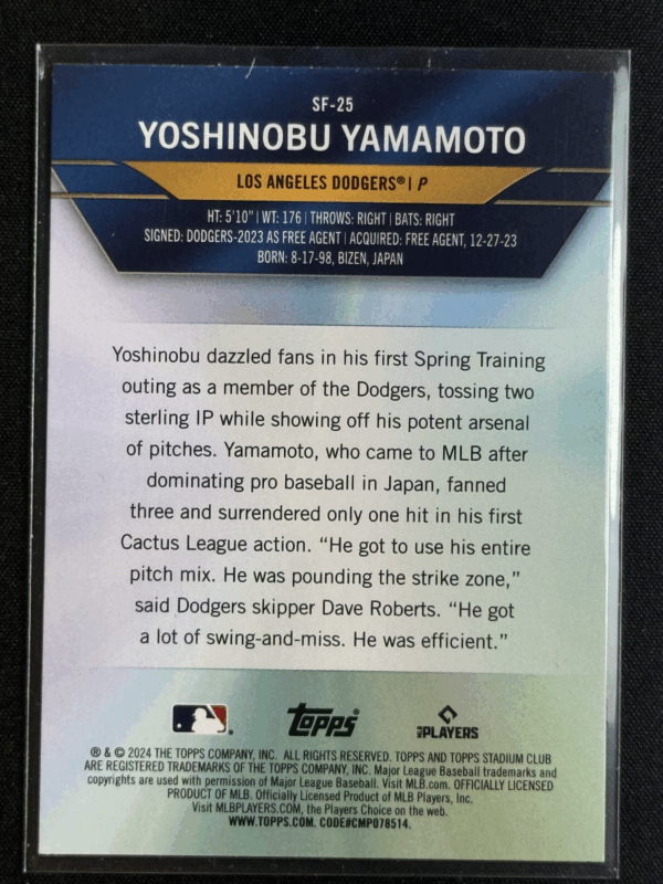 2024 Topps Stadium Club Yoshinobu Yamamoto  Special Forces Rookie RC Dodgers SF- - Image 3