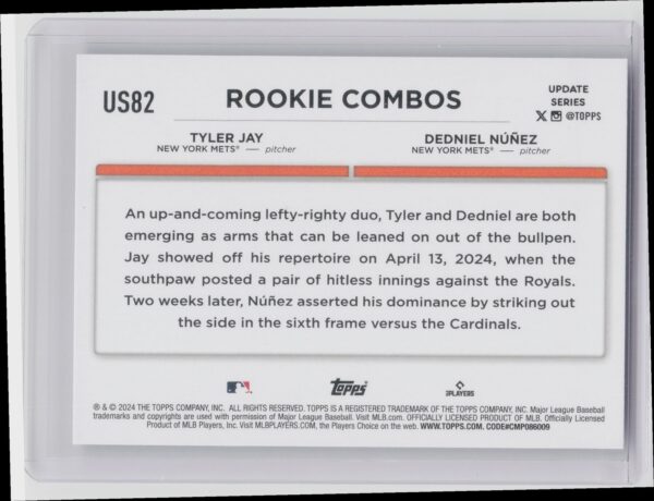 2024 Topps Update Dedniel Núñez / Tyler Jay RC #US82 Mets - Image 3