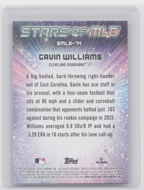 2024 Topps Update Gavin Williams #SMLB-74 Guardians Stars of MLB - Image 3