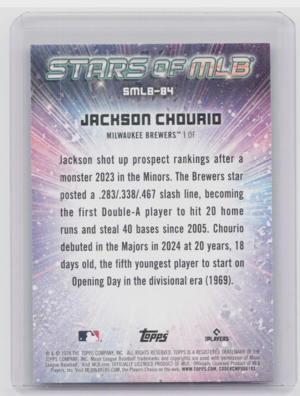 2024 Topps Update Jackson Chourio #SMLB-84 Brewers Stars of MLB - Image 3