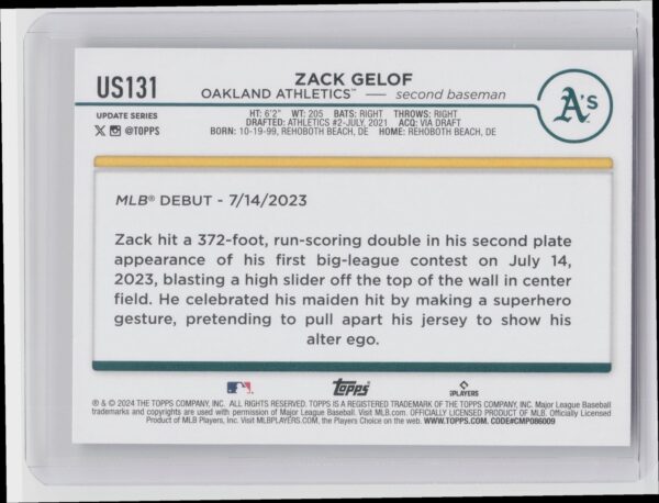 2024 Topps Update Zack Gelof RC #US131 Athletics - Image 3