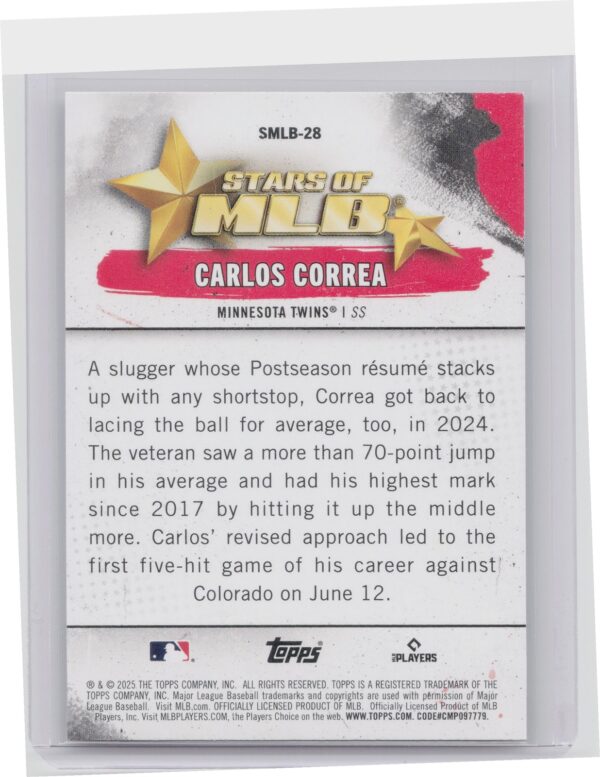 2025 Topps Carlos Correa #SMLB-28 Twins Stars of MLB - Image 3