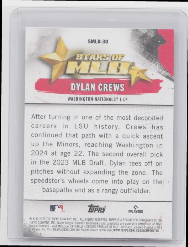 2025 Topps Dylan Crews #SMLB-30 Nationals Stars of MLB - Image 3