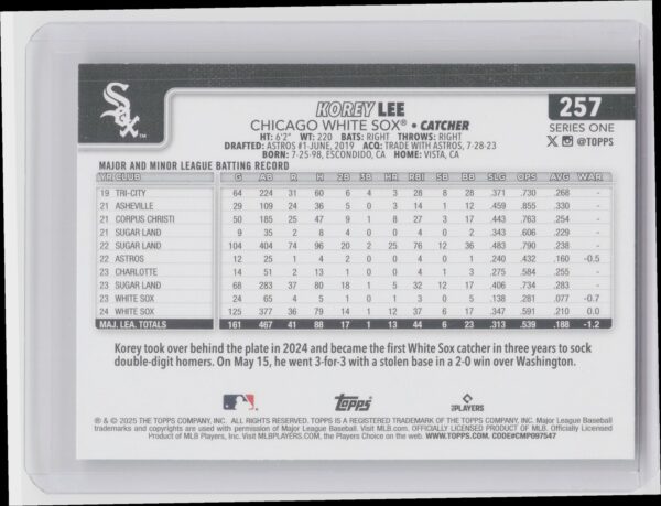 2025 Topps Korey Lee Diamante Foil #257 Sox - Image 3