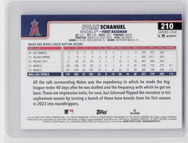 2025 Topps Nolan Schanuel #210 Angels - Image 3