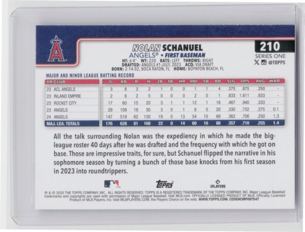 2025 Topps Nolan Schanuel #210 Angels - Image 3