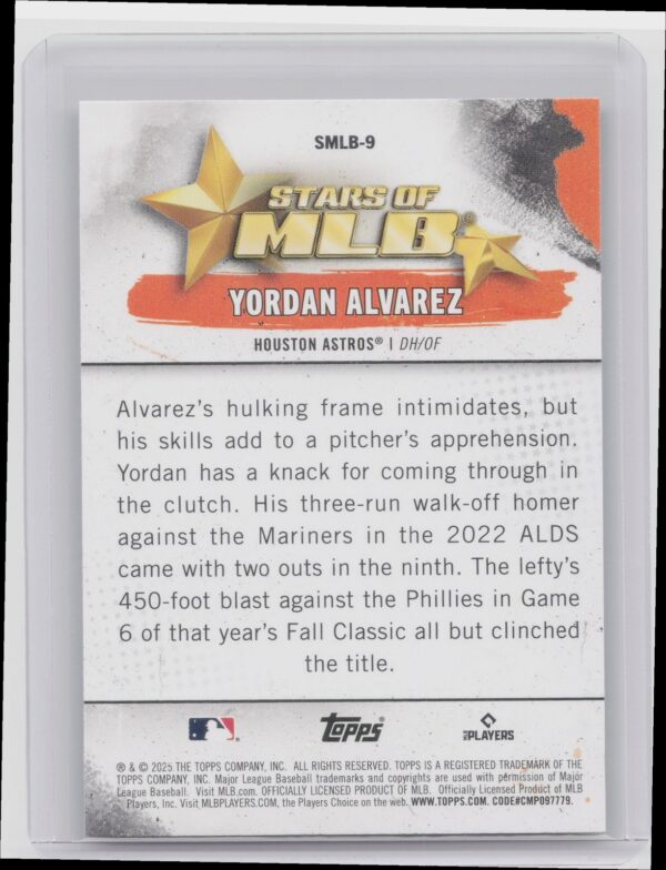2025 Topps Yordan Alvarez #SMLB-9 Astros Stars of MLB - Image 3