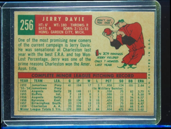 1959 Topps Jerry Davie RC VAR #256 Tigers - Image 3