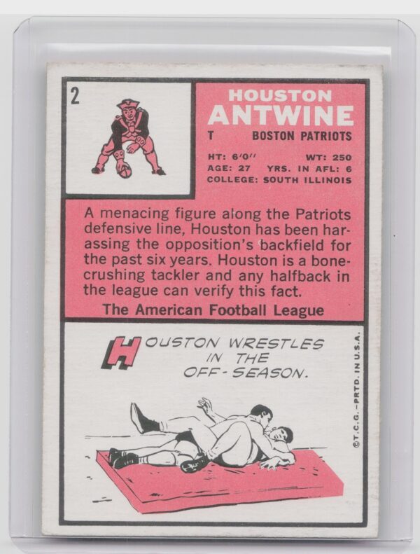 1966 Topps Houston Antwine #2 Patriots - Image 3