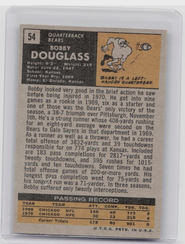 1971 Topps Bobby Douglass RC #54 Bears - Image 3