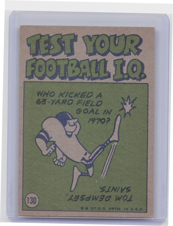 1972 Topps Bill Nelsen #130 Browns - Image 3