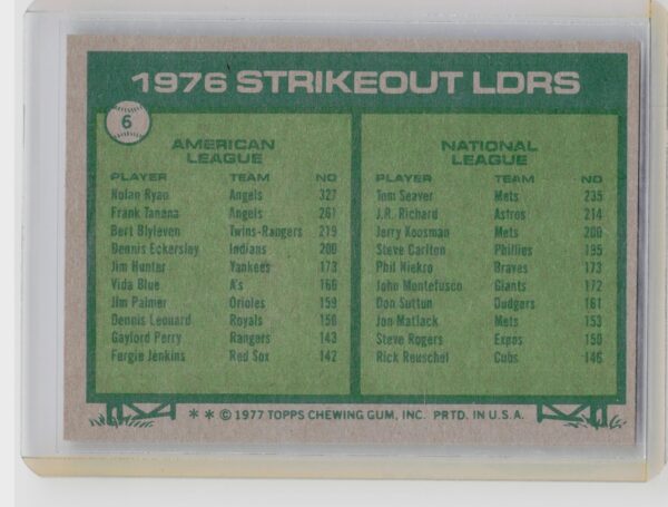 1977 Topps Nolan Ryan / Tom Seaver #6 Mets - Image 3