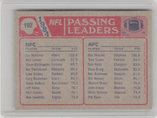 1985 Topps Dan Marino / Joe Montana #192 49ers - Image 3