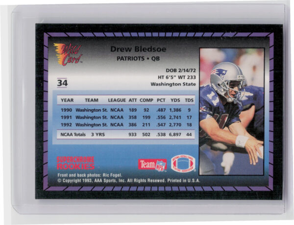 1993 Wild Card Drew Bledsoe #34 Patriots Superchrome Rookies - Image 3