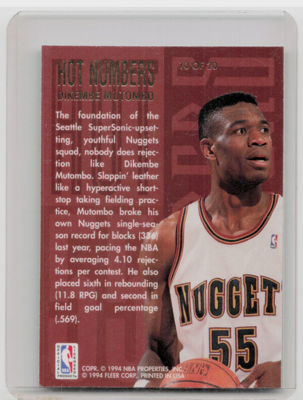 1994-95 Flair Dikembe Mutombo #10 Nuggets Hot Numbers - Image 3