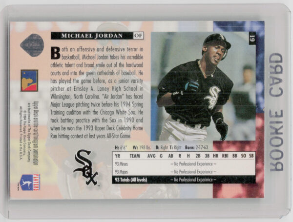 1994 Upper Deck Michael Jordan RC #19 Sox - Image 3