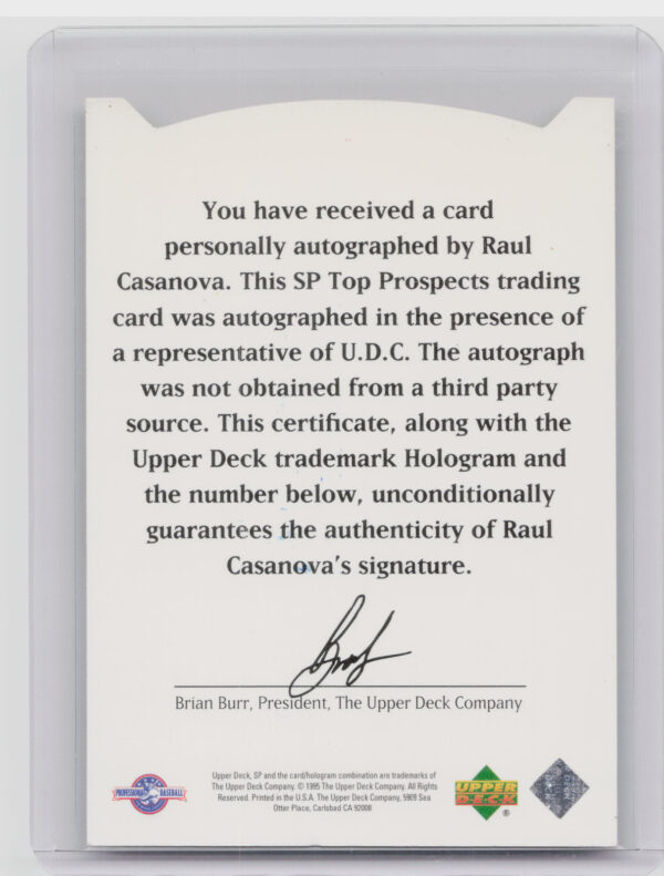 1995 SP Top Prospects Raul Casanova AU #NNO Chicks Autographs - Image 3