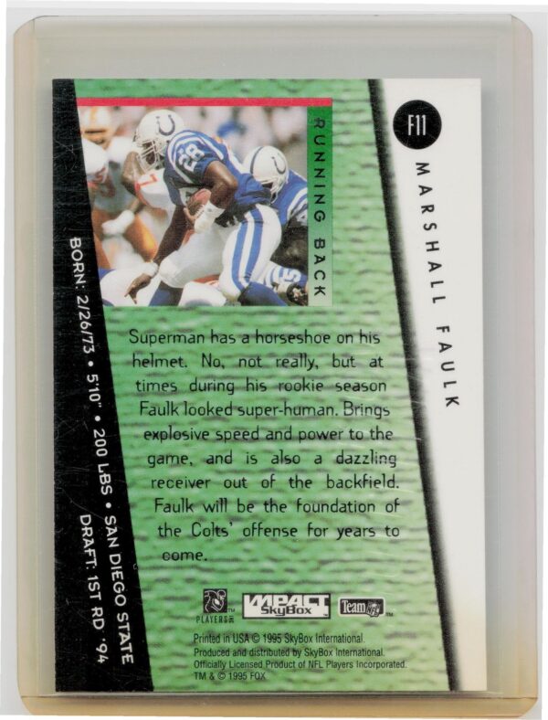 1995 SkyBox Impact Marshall Faulk #F11 Colts NFL on FOX: Same Game More Attitude - Image 3