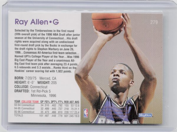 1996-97 Hoops Ray Allen RC #279 Bucks - Image 3