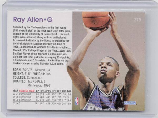 1996-97 Hoops Ray Allen RC #279 Bucks - Image 3