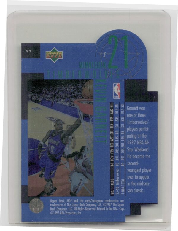 1996-97 Upper Deck UD3 Kevin Garnett #21 Timberwolves - Image 3
