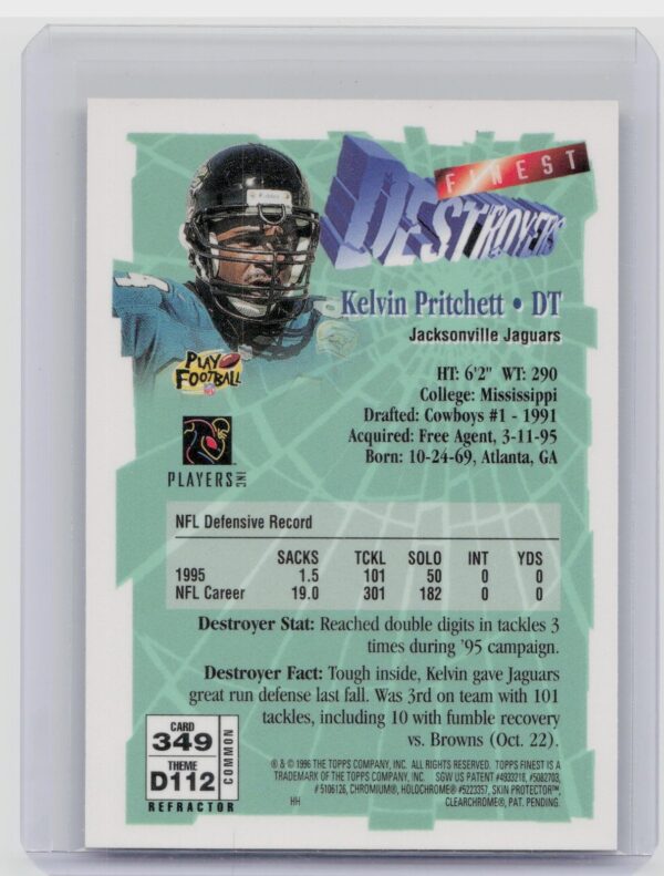 1996 Finest Kelvin Pritchett Destroyers Refractor #349 Jaguars - Image 3